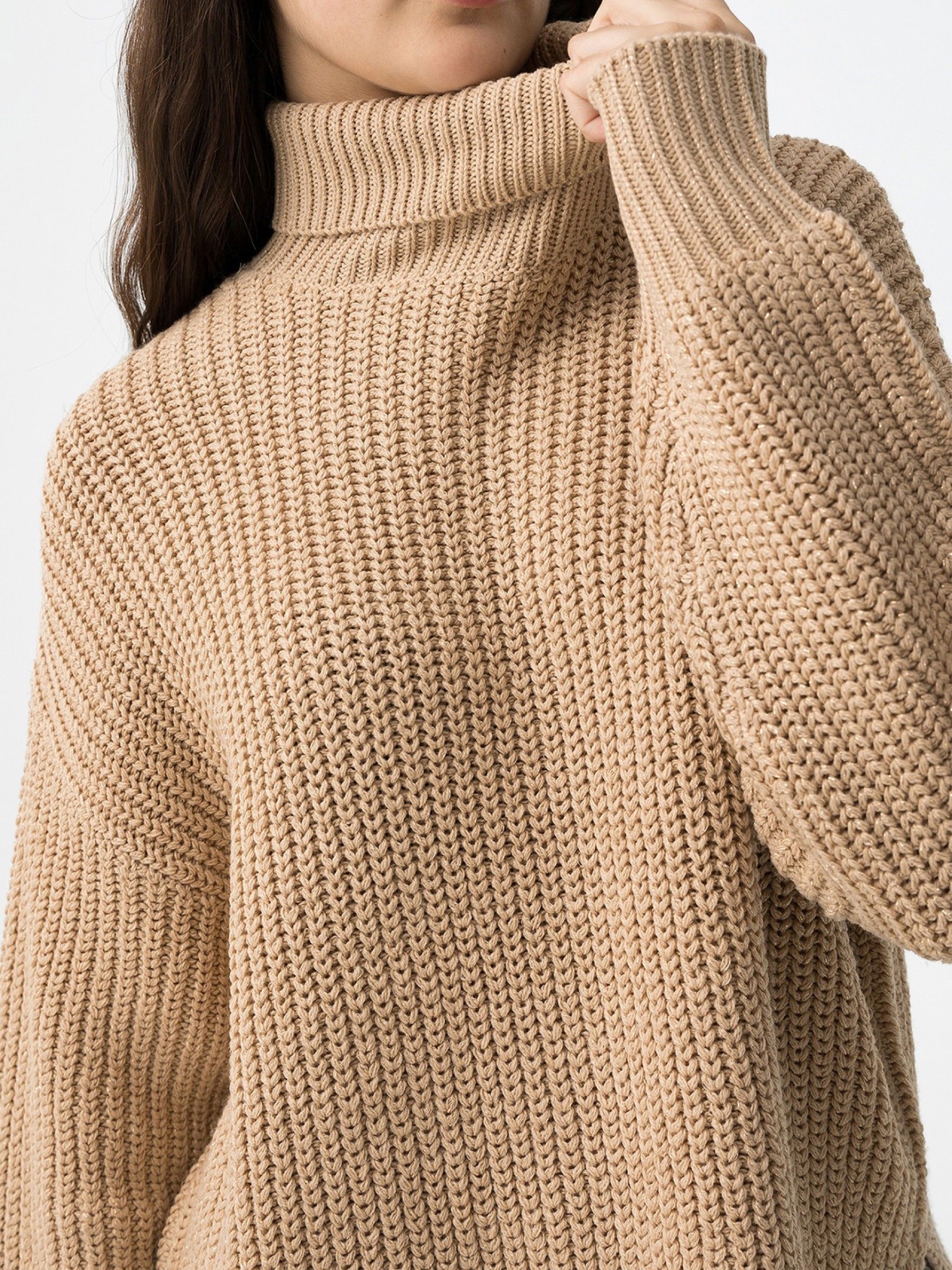 Camisola Oversized de Malha com Gola Alta