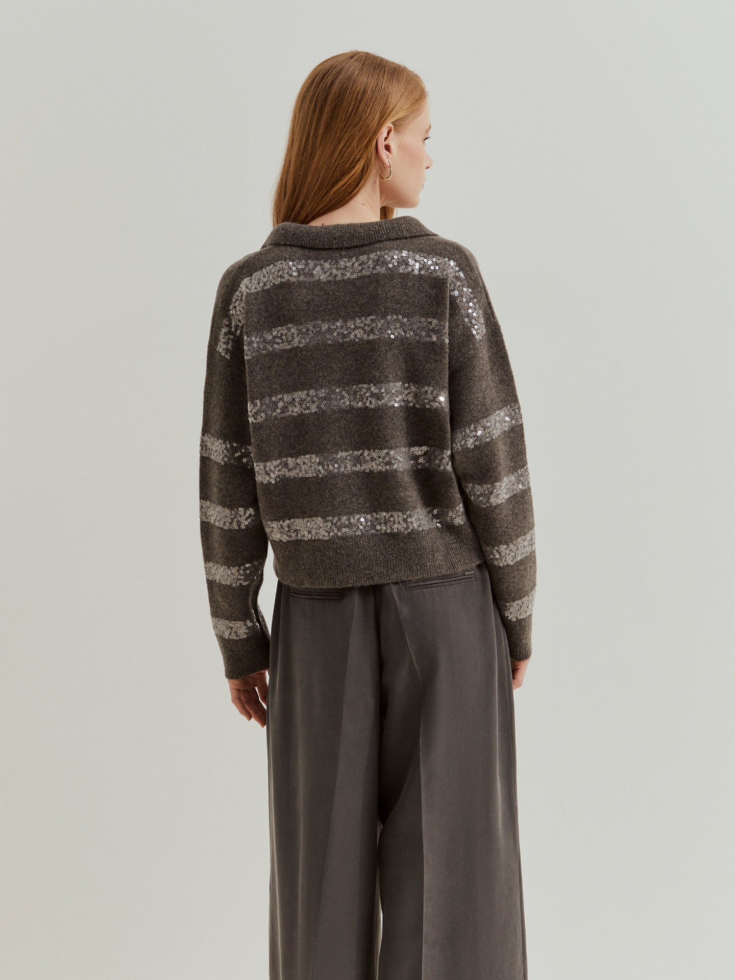 Camisola de Malha com Riscas de Lantejoulas