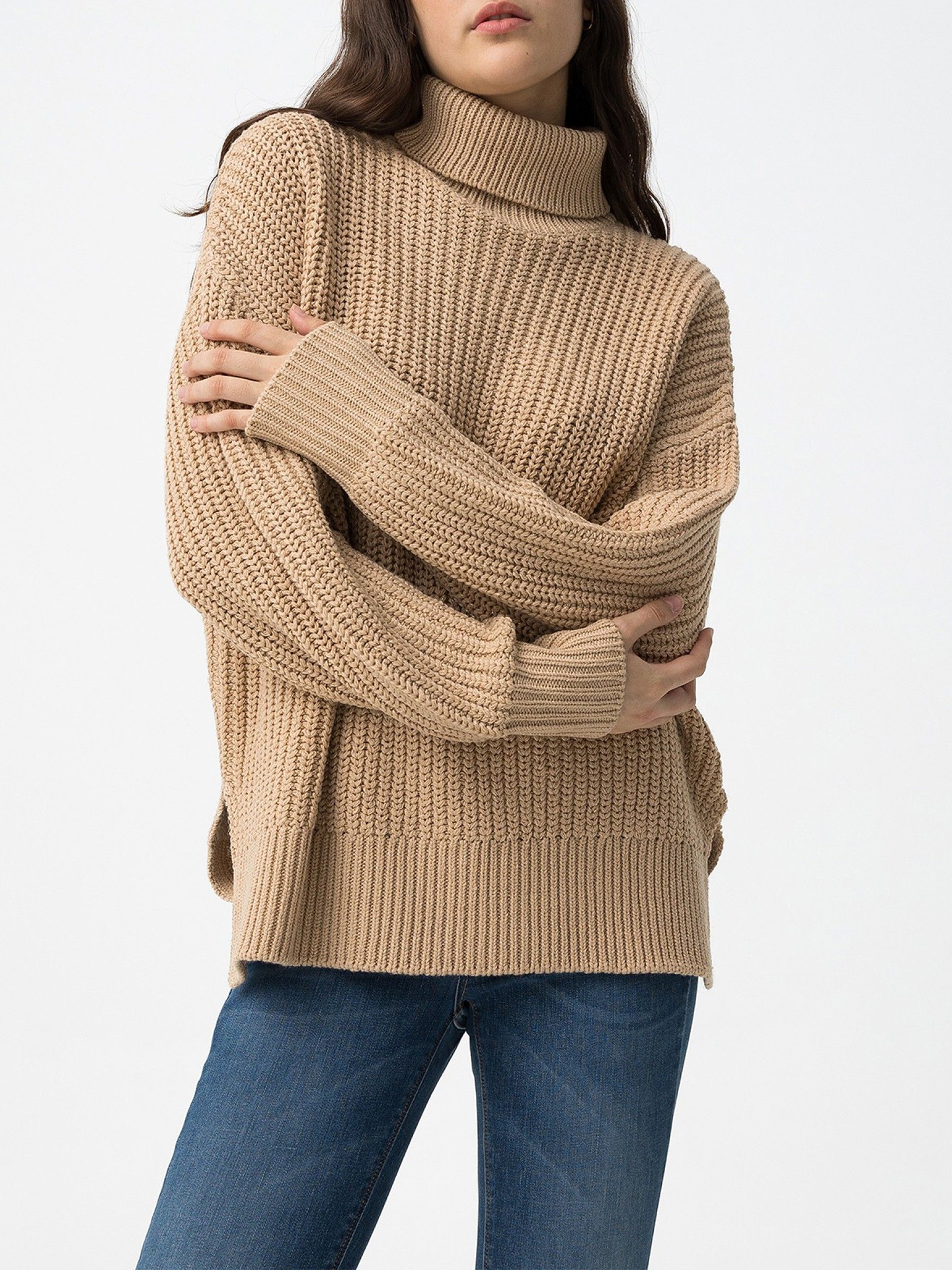 Camisola Oversized de Malha com Gola Alta