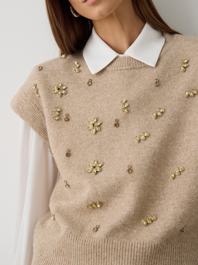 Camisola de Malha com Aplicações de Cristais
