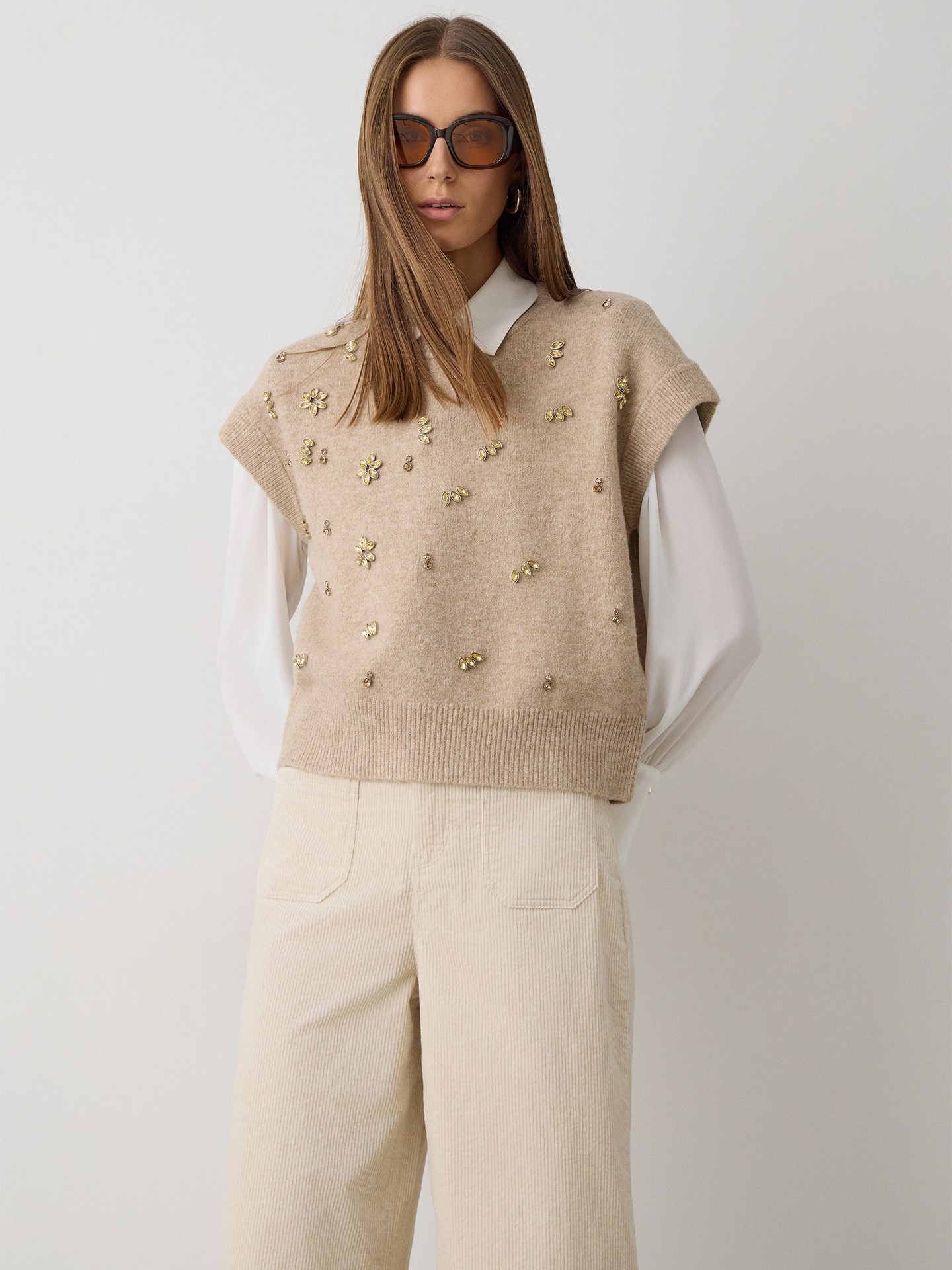 Camisola de Malha com Aplicações de Cristais