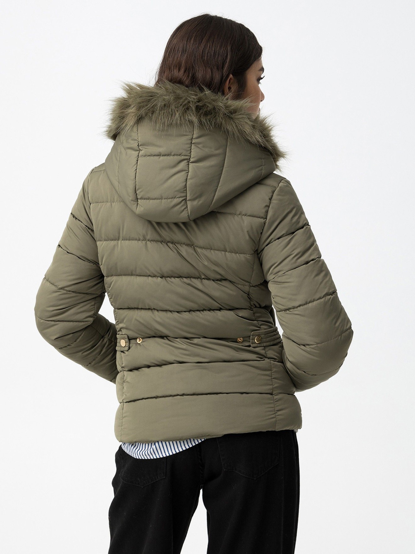 Bluso Acolchoado com Capuz de Pelo