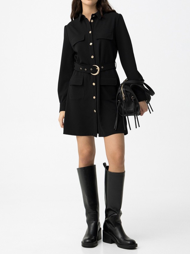 Vestido Camiseiro de Malha com Cinto