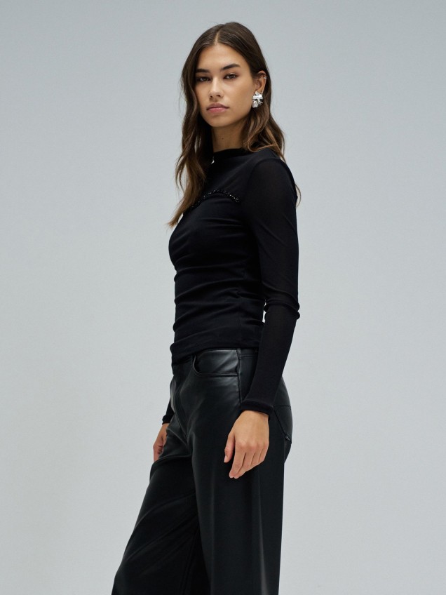 Camisola de Gola Alta com Tule