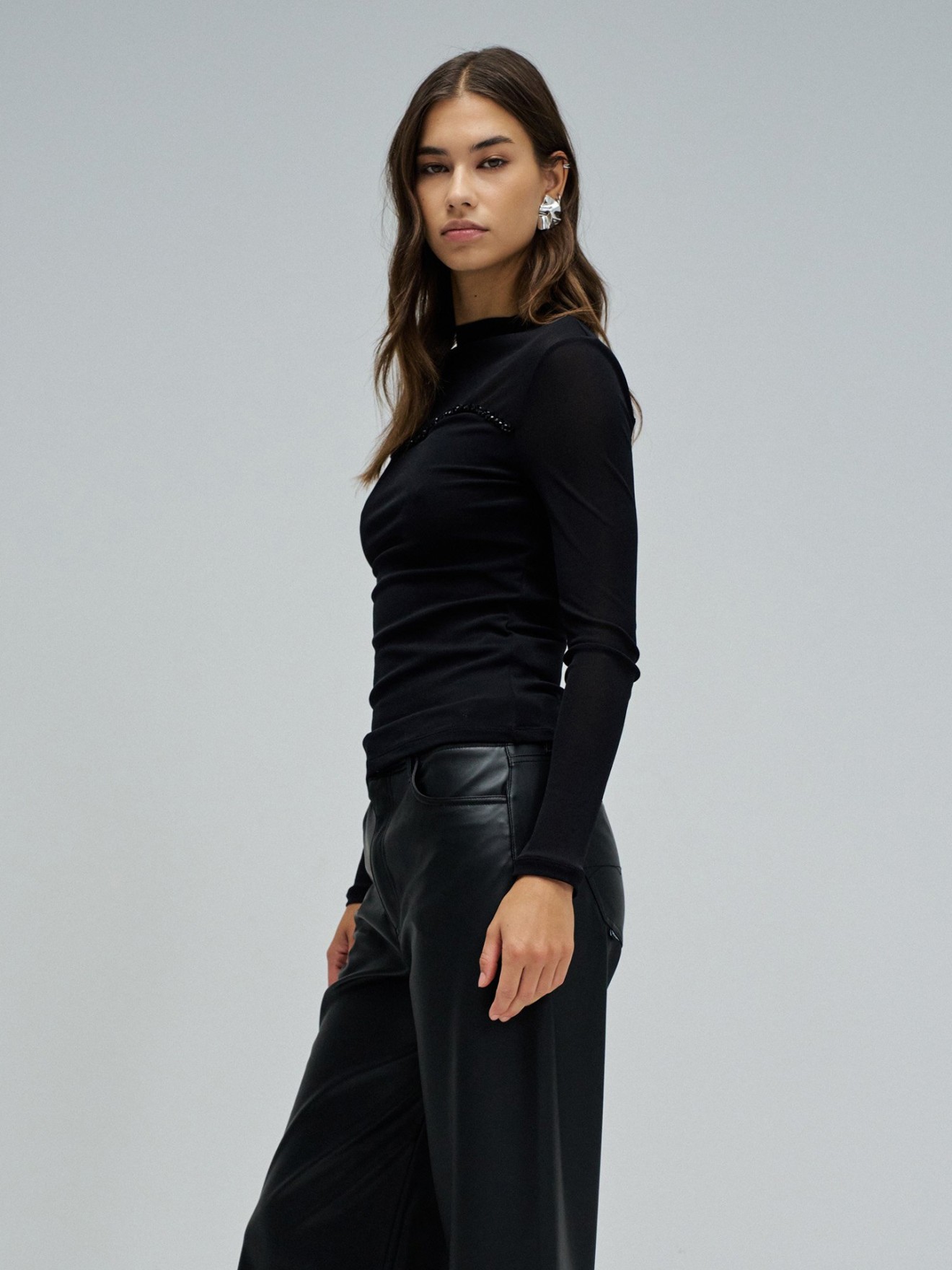 Camisola de Gola Alta com Tule