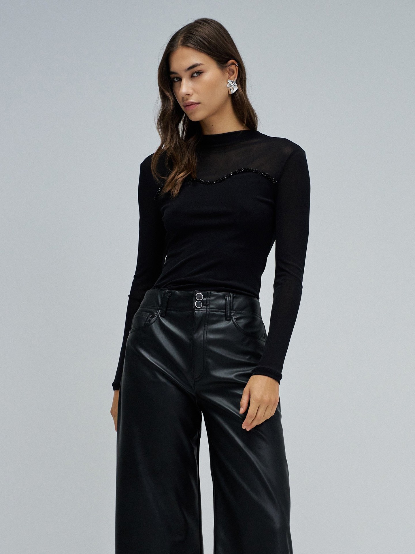 Camisola de Gola Alta com Tule