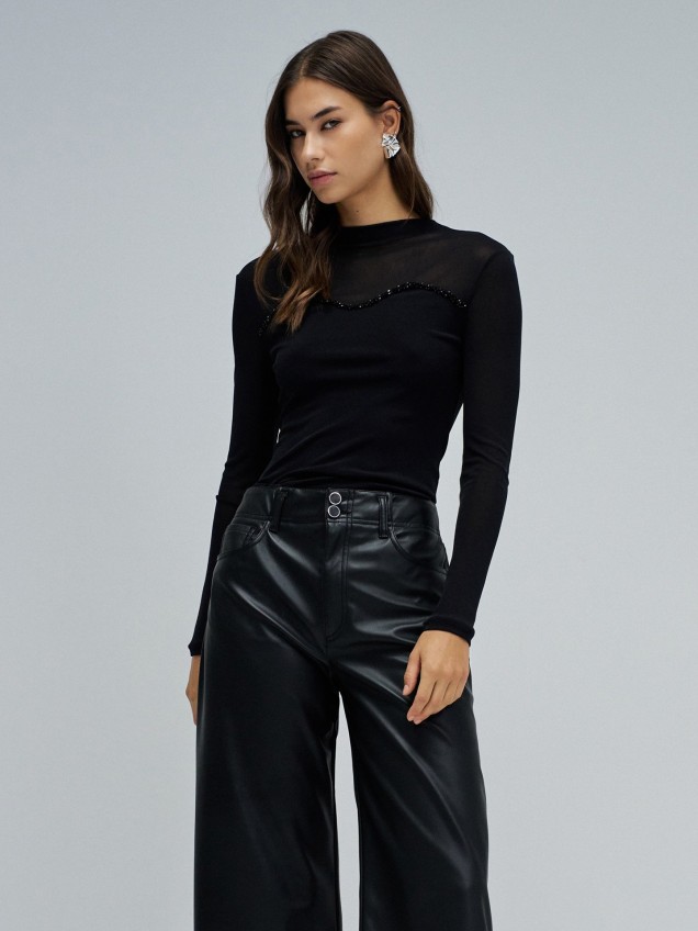 Camisola de Gola Alta com Tule