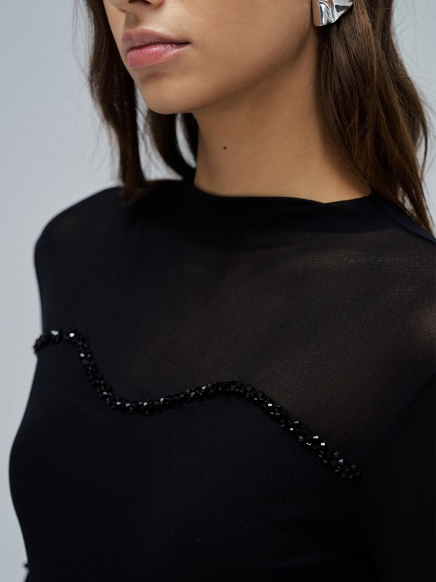 Camisola de Gola Alta com Tule