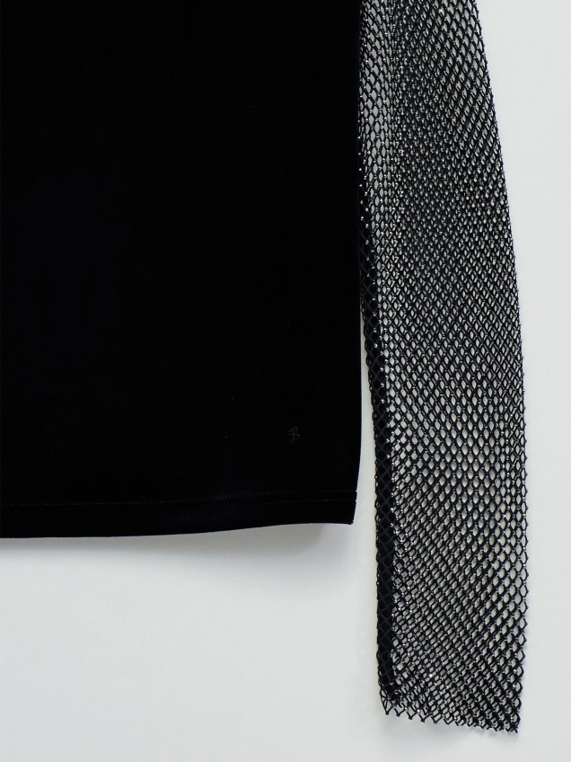 Camisola de Veludo com Mangas em Rede