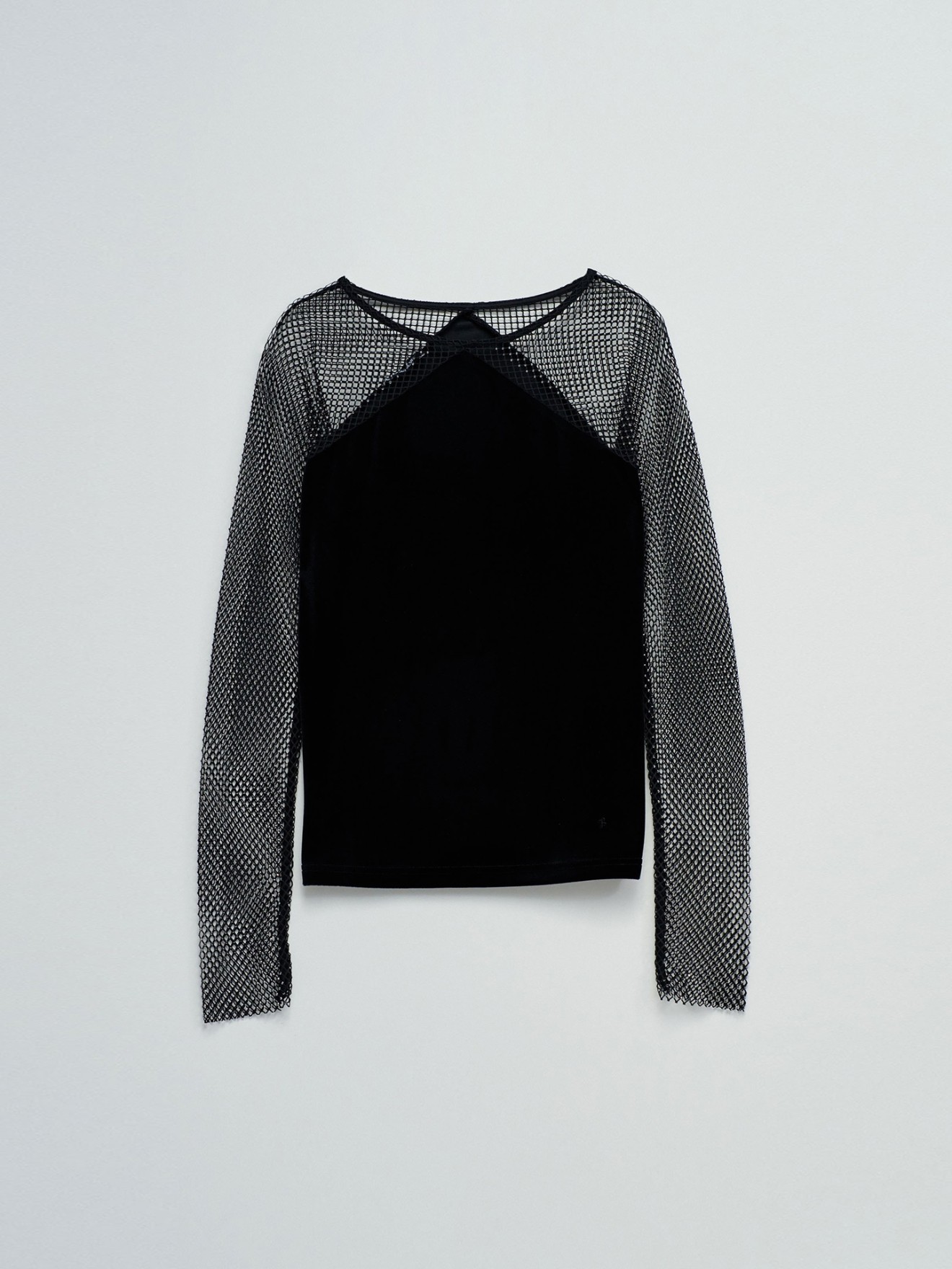 Camisola de Veludo com Mangas em Rede