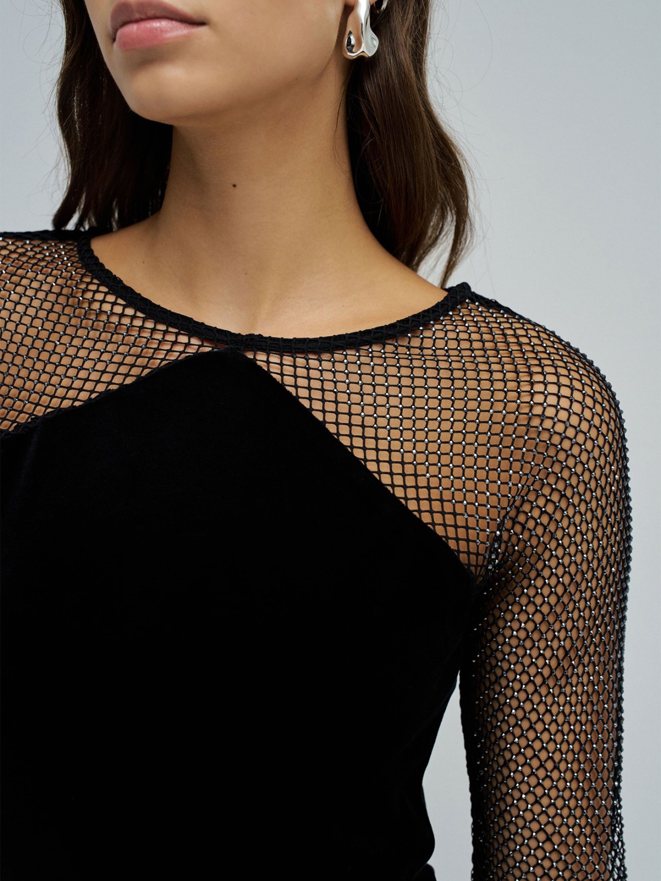 Camisola de Veludo com Mangas em Rede