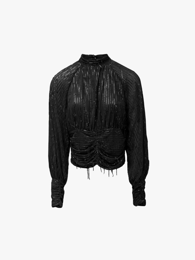 Blusa de Gola Subida com Lantejoulas