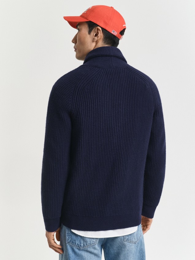 Casaco de Malha Canelada com Gola Xale