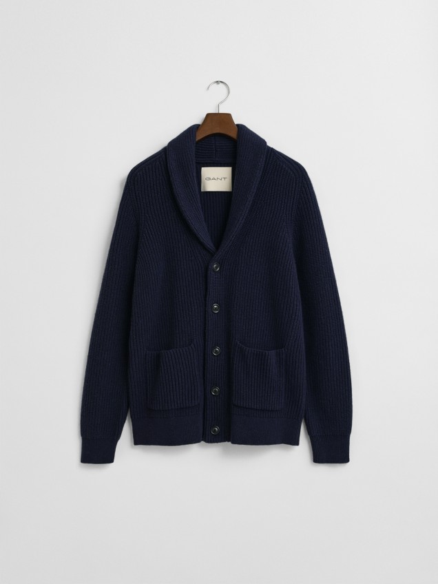 Casaco de Malha Canelada com Gola Xale