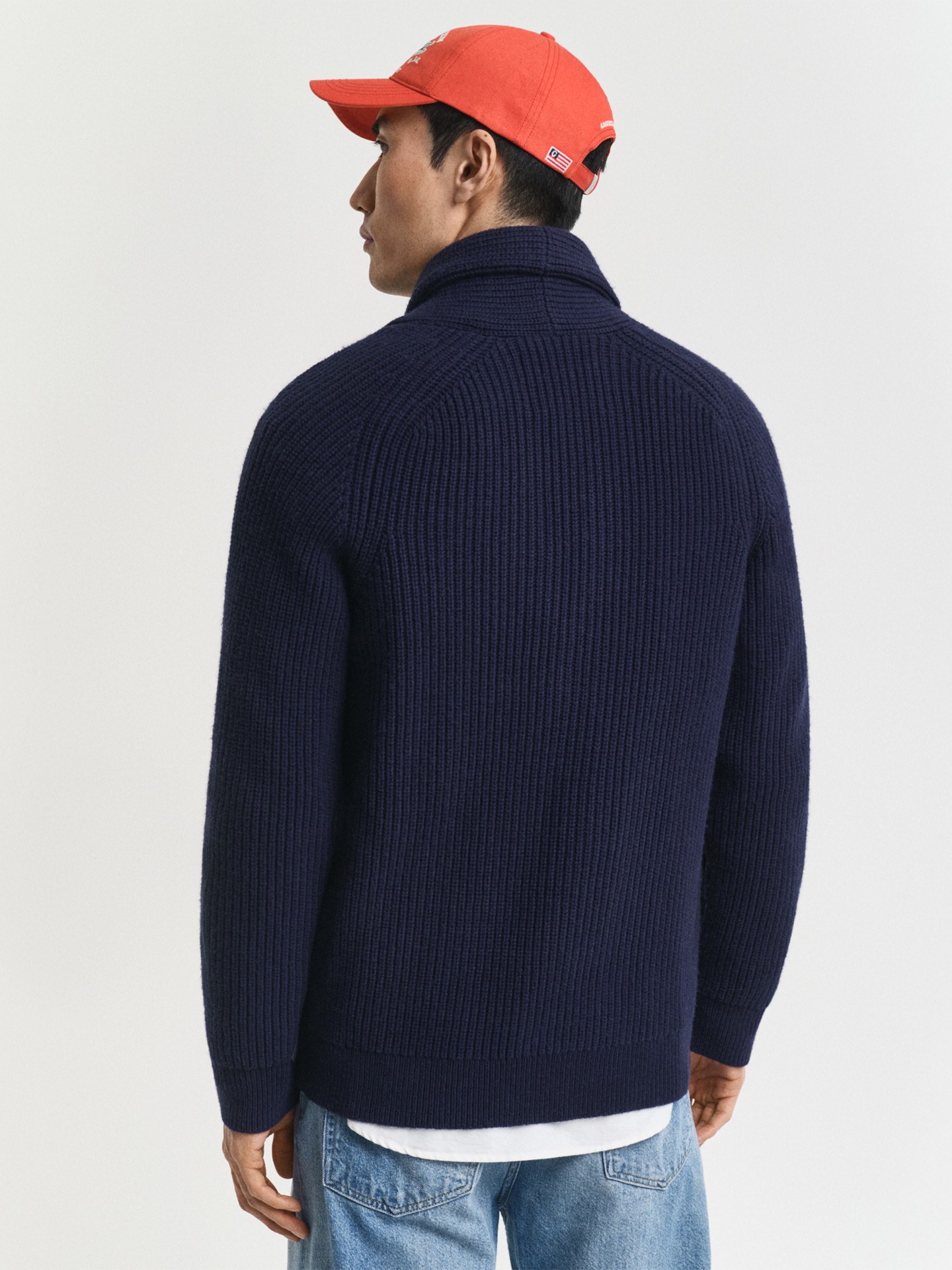 Casaco de Malha Canelada com Gola Xale