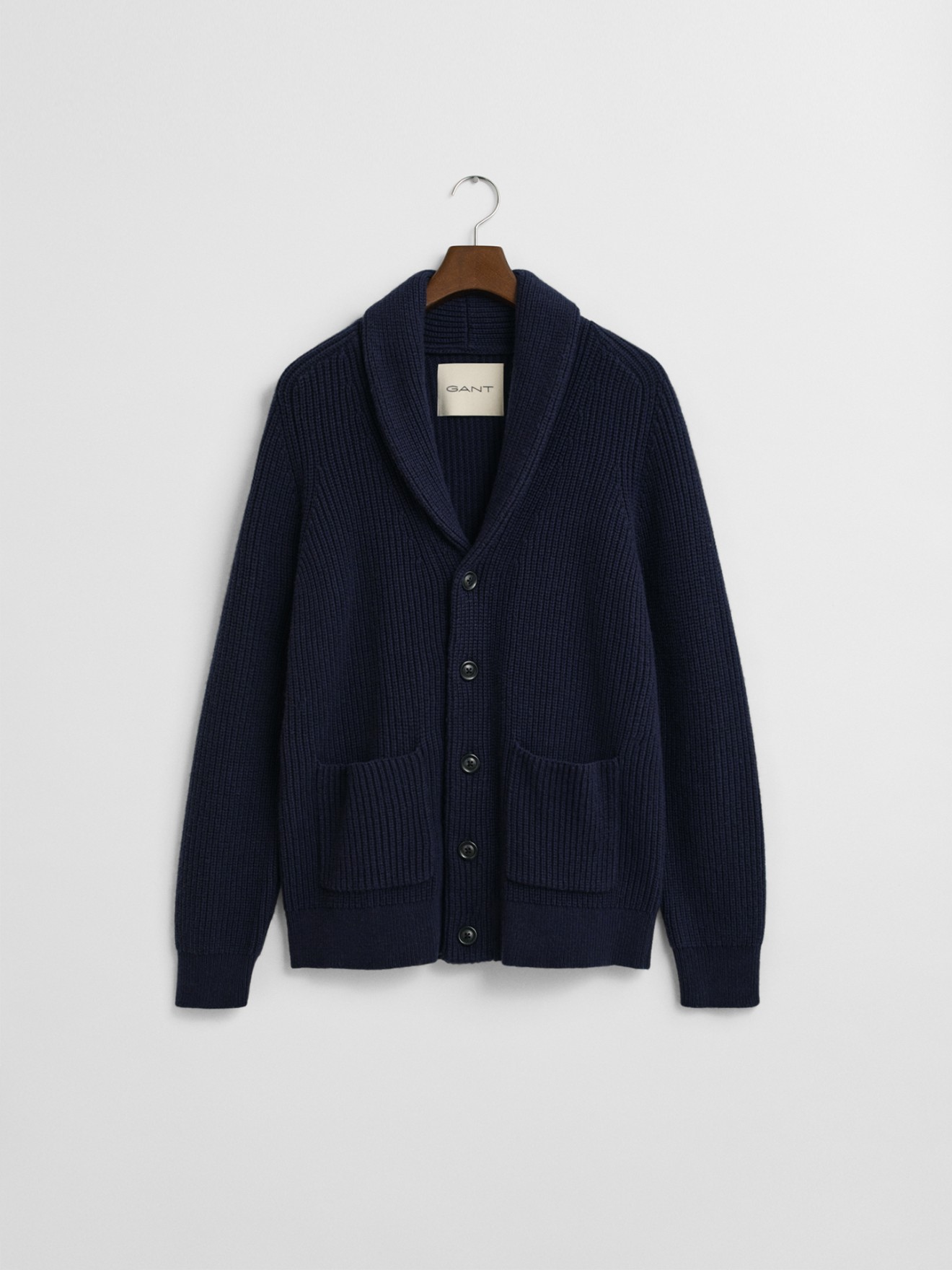 Casaco de Malha Canelada com Gola Xale