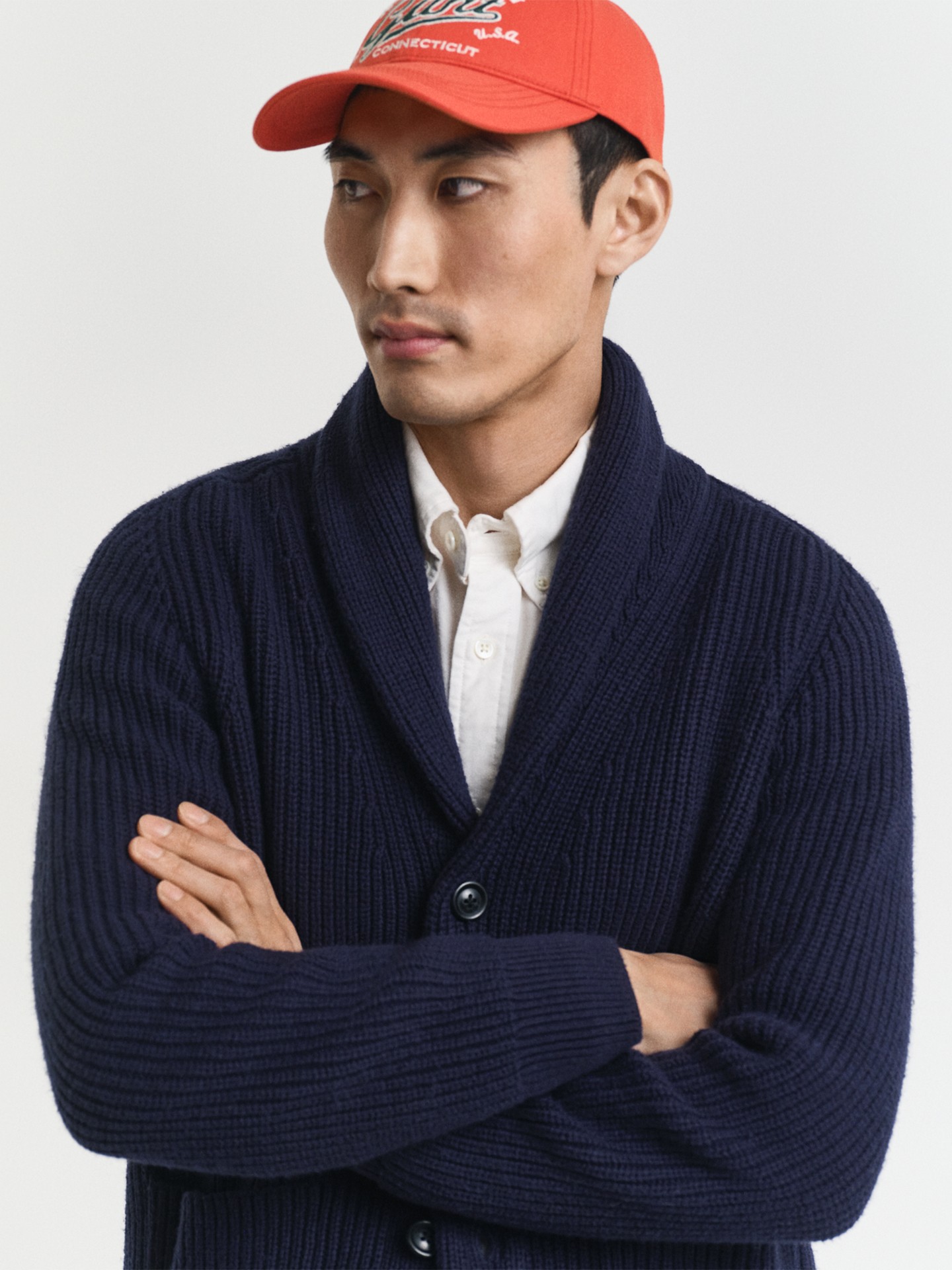 Casaco de Malha Canelada com Gola Xale