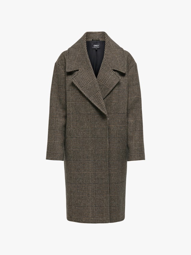 Sobretudo com Padrão Xadrez e Gola de Lapela