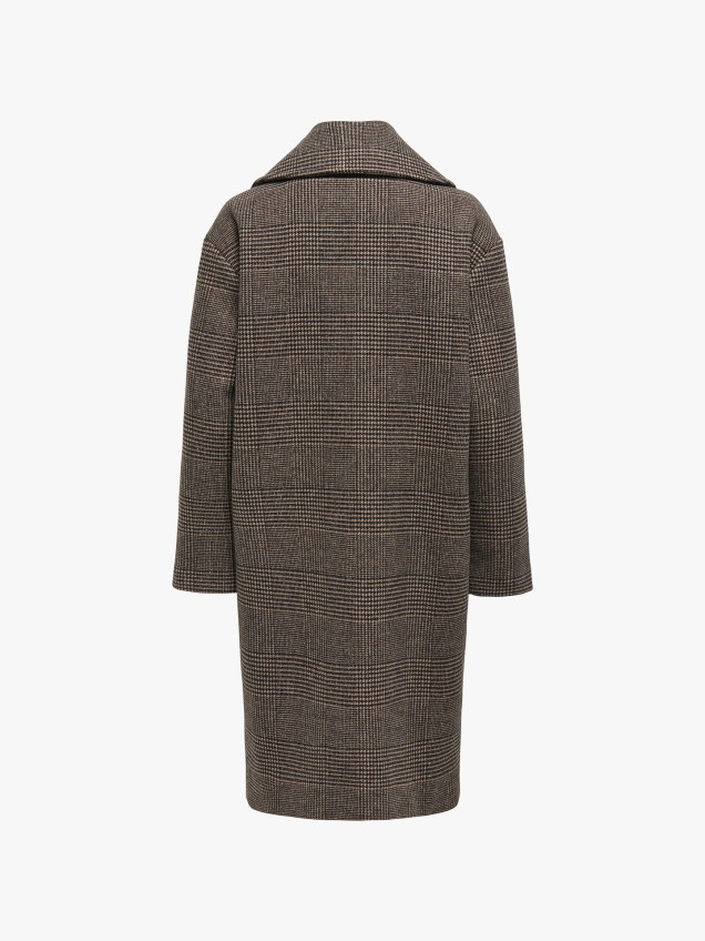 Sobretudo com Padrão Xadrez e Gola de Lapela