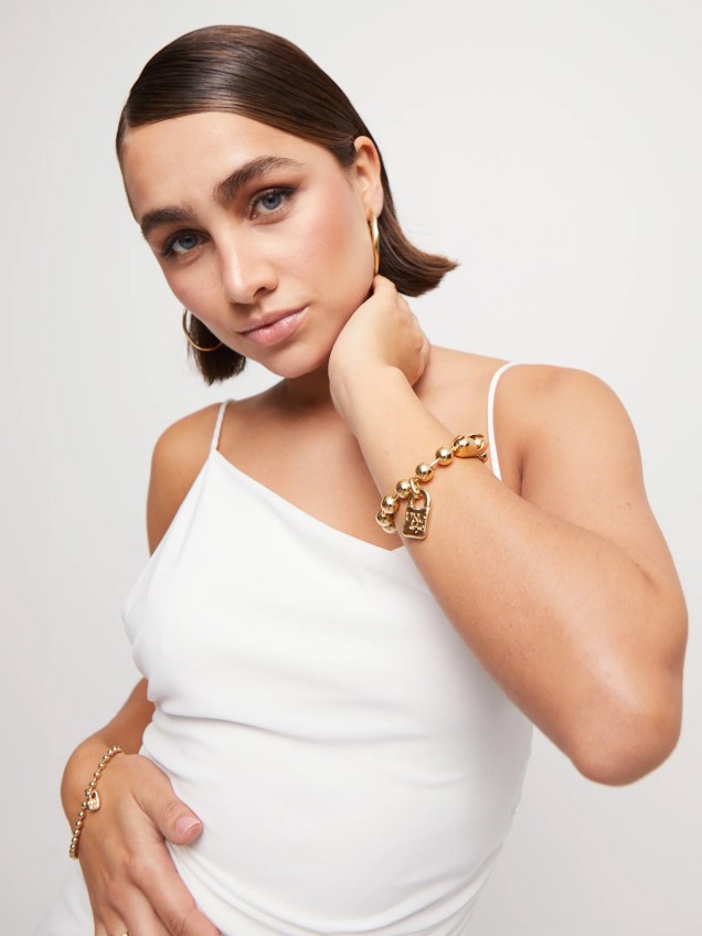 Pulseira de Contas com Pendente de Cadeado