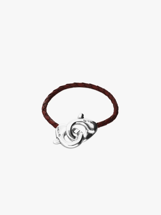 Pulseira em Pele Entranada com Fecho de Mosqueto Duplo