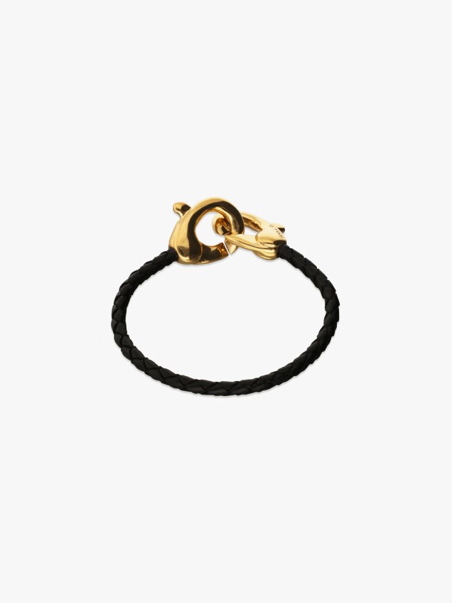 Pulseira em Pele Entrançada com Fecho de Mosquetão Duplo