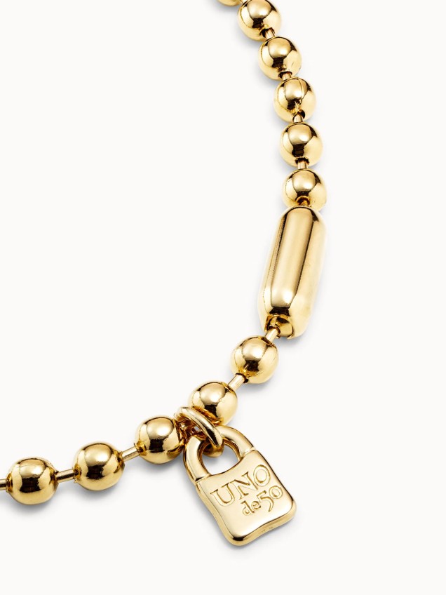 Colar Curto com Contas e Pendente Cadeado