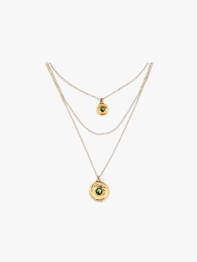 Colar Triplo com Pendente de Olho e Cristal Facetado