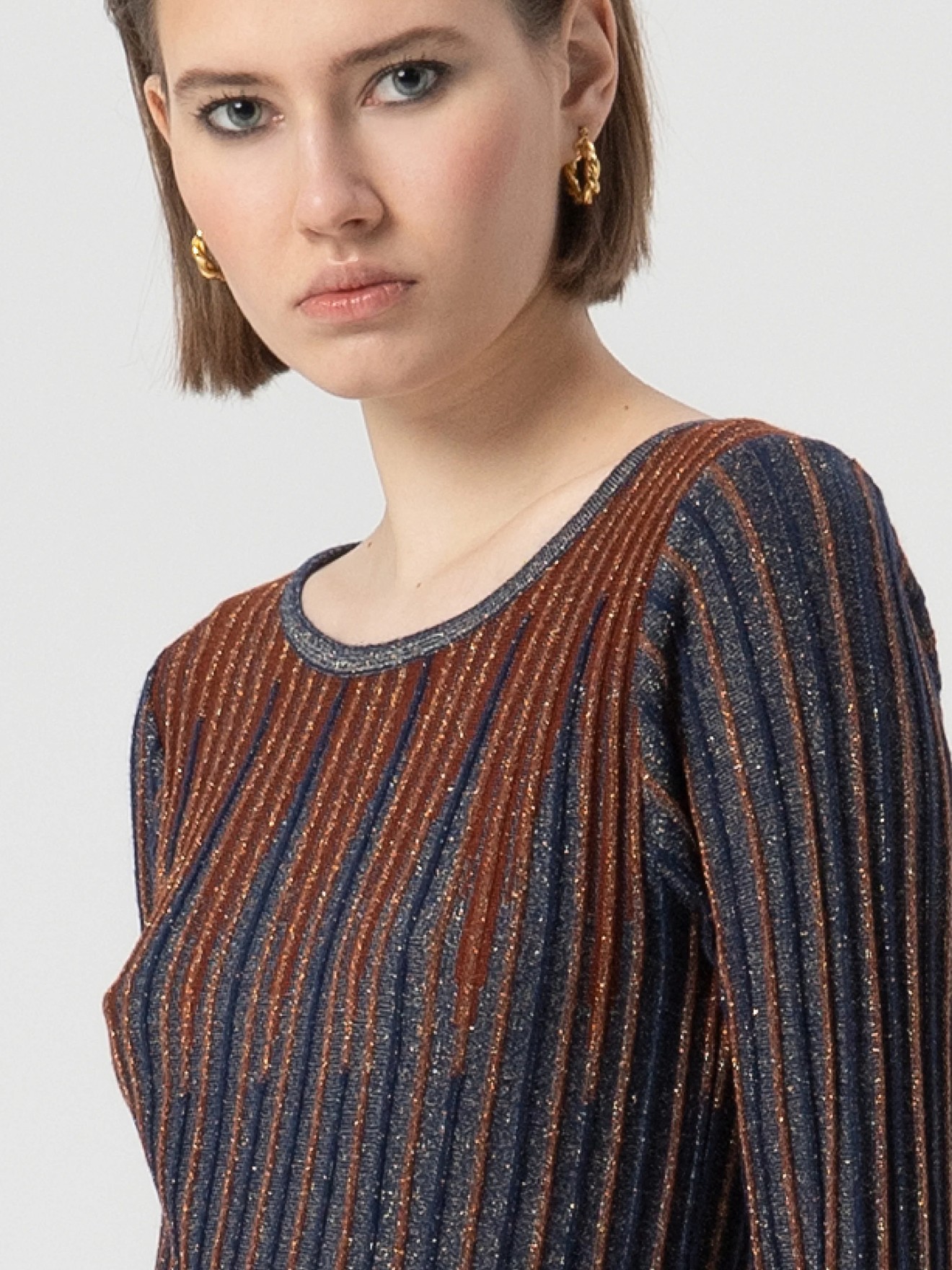 Camisola de Malha Canelada em L e Lurex