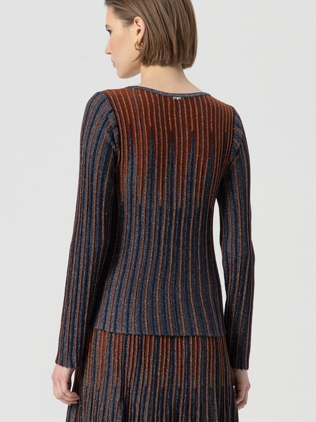 Camisola de Malha Canelada em Lã e Lurex