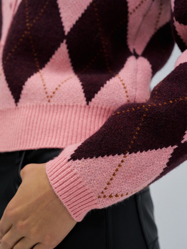 Casaco de Malha com Padrão de Losangos