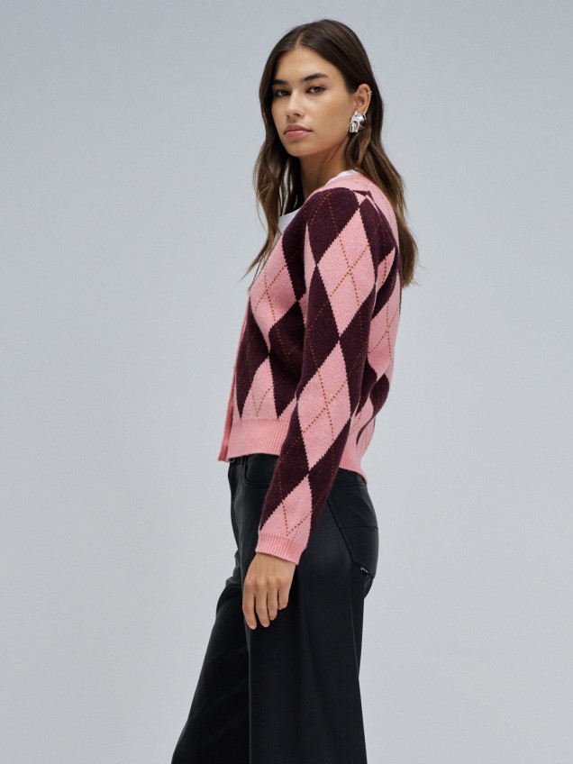 Casaco de Malha com Padrão de Losangos