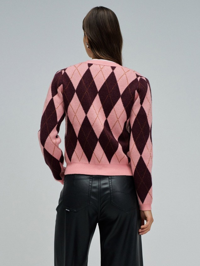 Casaco de Malha com Padrão de Losangos