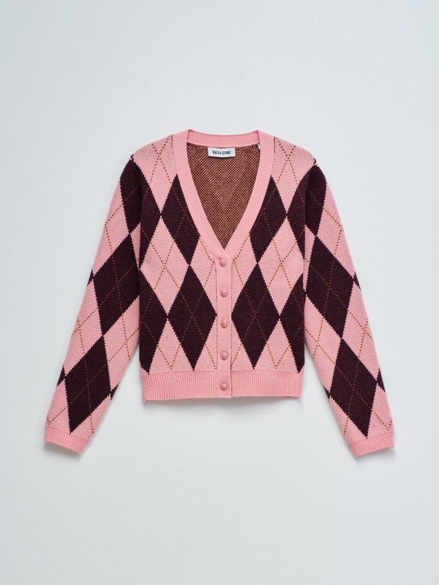 Casaco de Malha com Padrão de Losangos