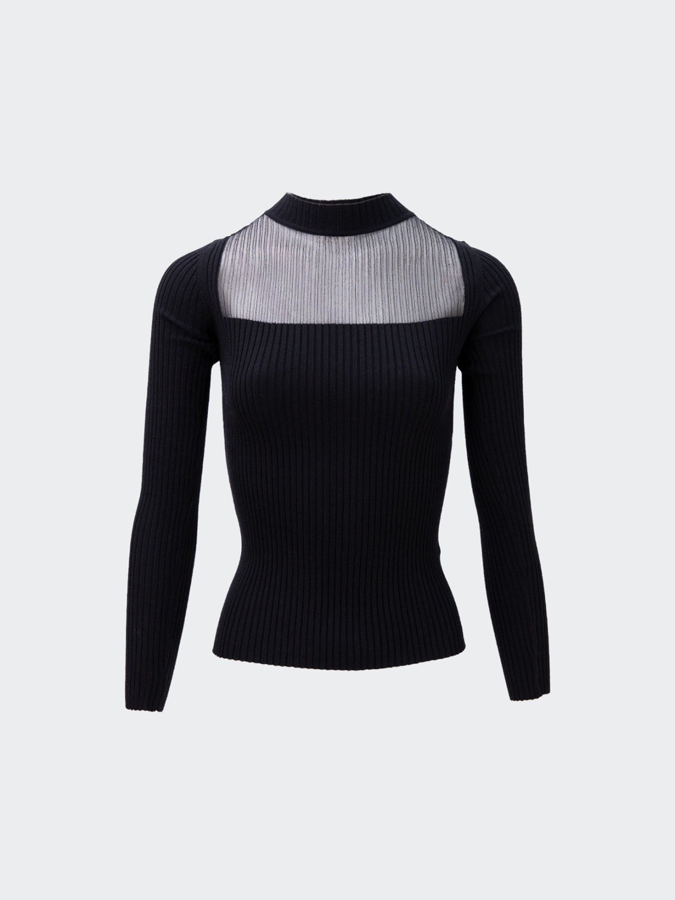 Camisola de Malha Canelada com Gola Alta