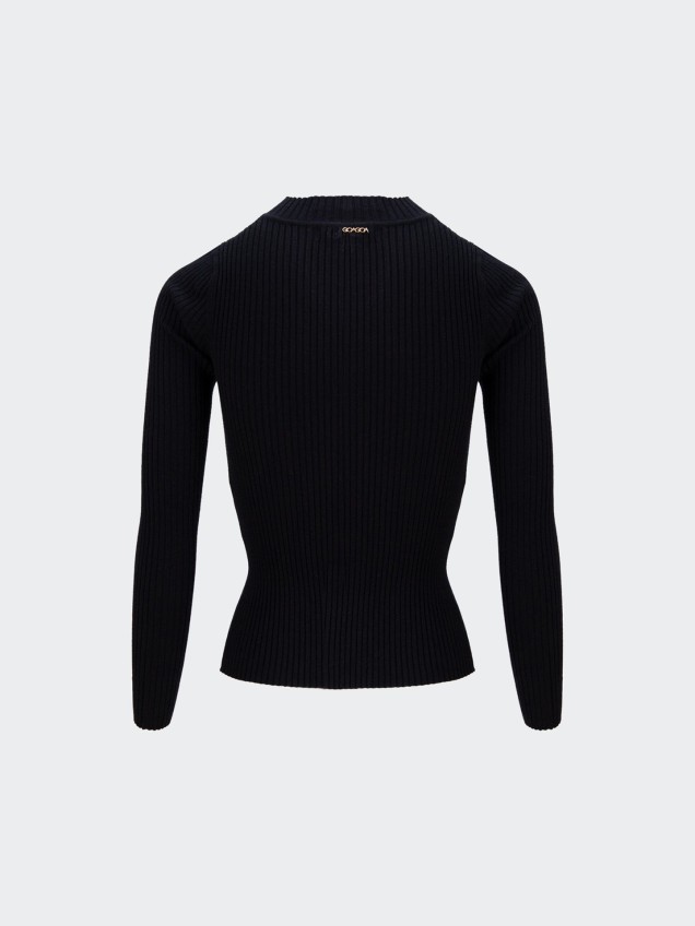 Camisola de Malha Canelada com Gola Alta