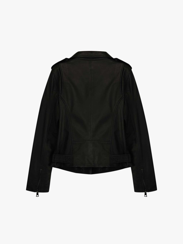 Blusão de Pele com Gola de Lapela