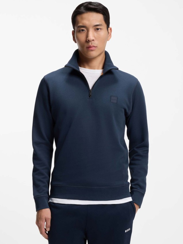 Sweatshirt com Gola de Meio-fecho