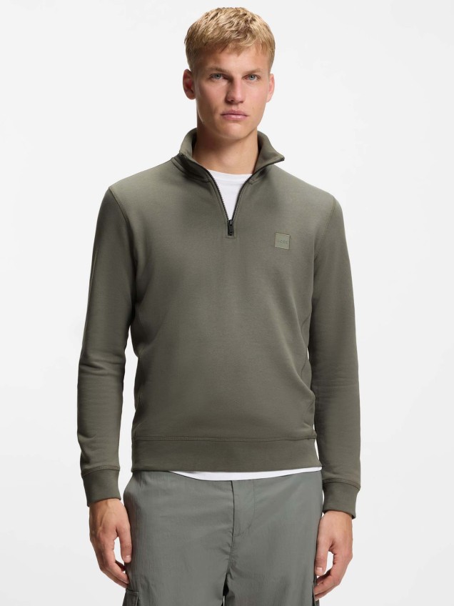 Sweatshirt com Gola de Meio-fecho