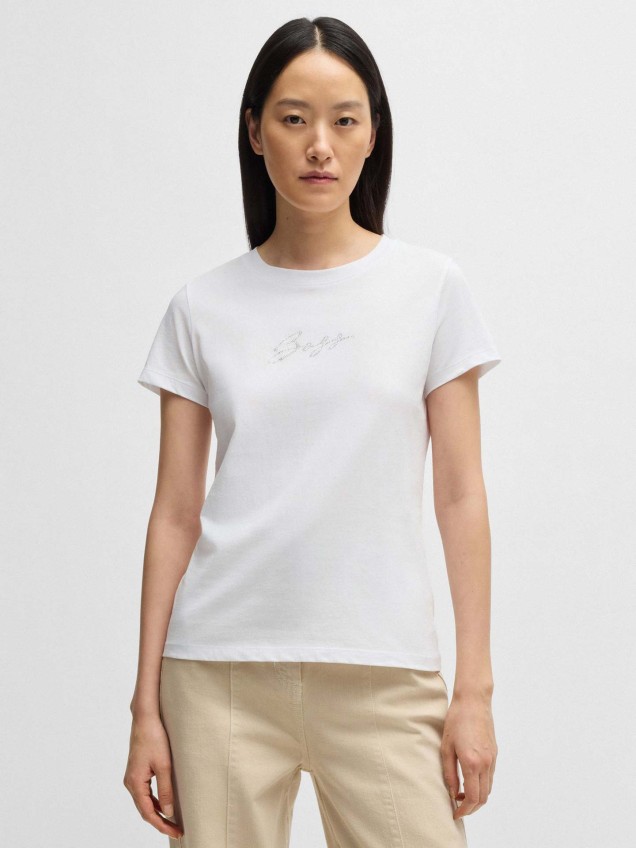 T-shirt com Log�tipo em Strass