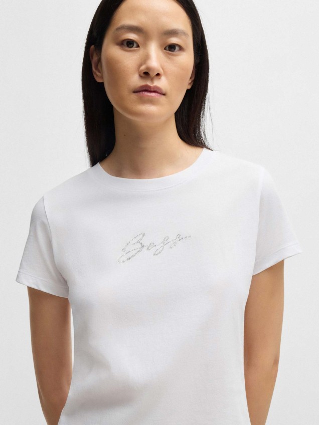T-shirt com Logótipo em Strass