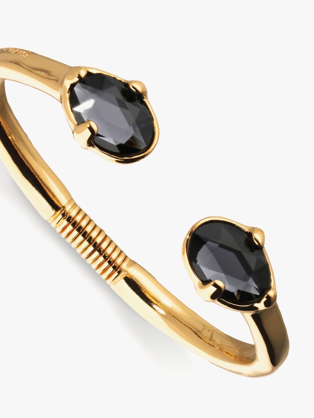 Bracelete Aberta com Dois Cristais Ovais Facetados