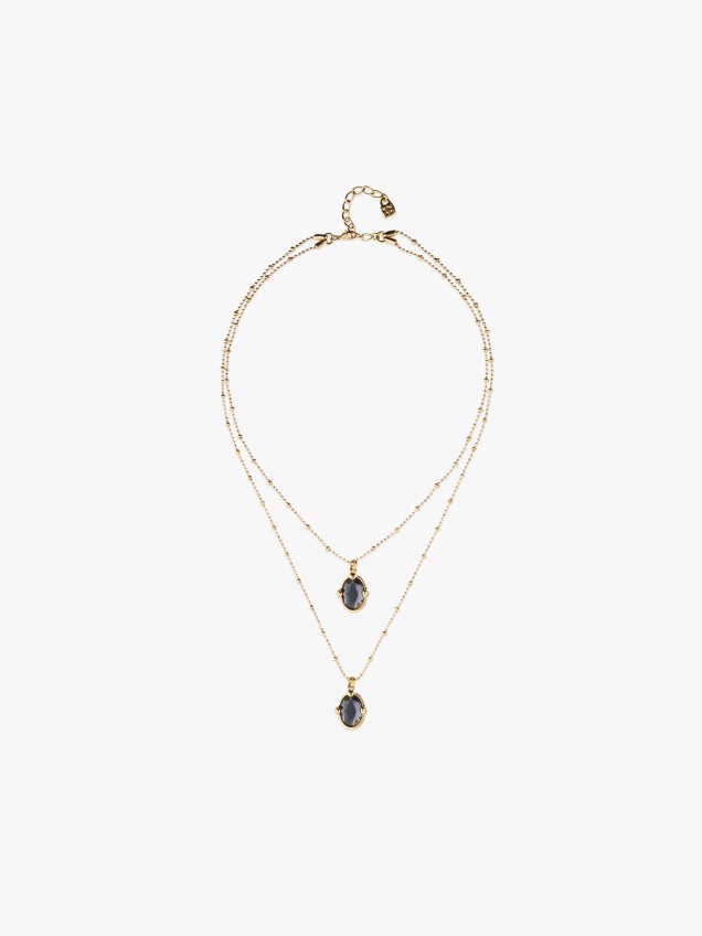 Colar Duplo com Pendentes de Cristal Oval Facetado