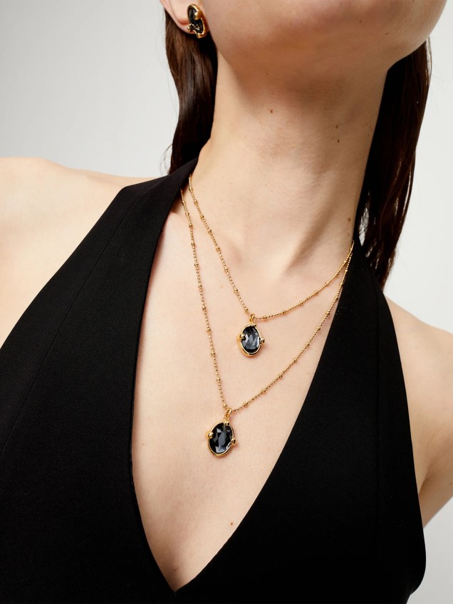 Colar Duplo com Pendentes de Cristal Oval Facetado