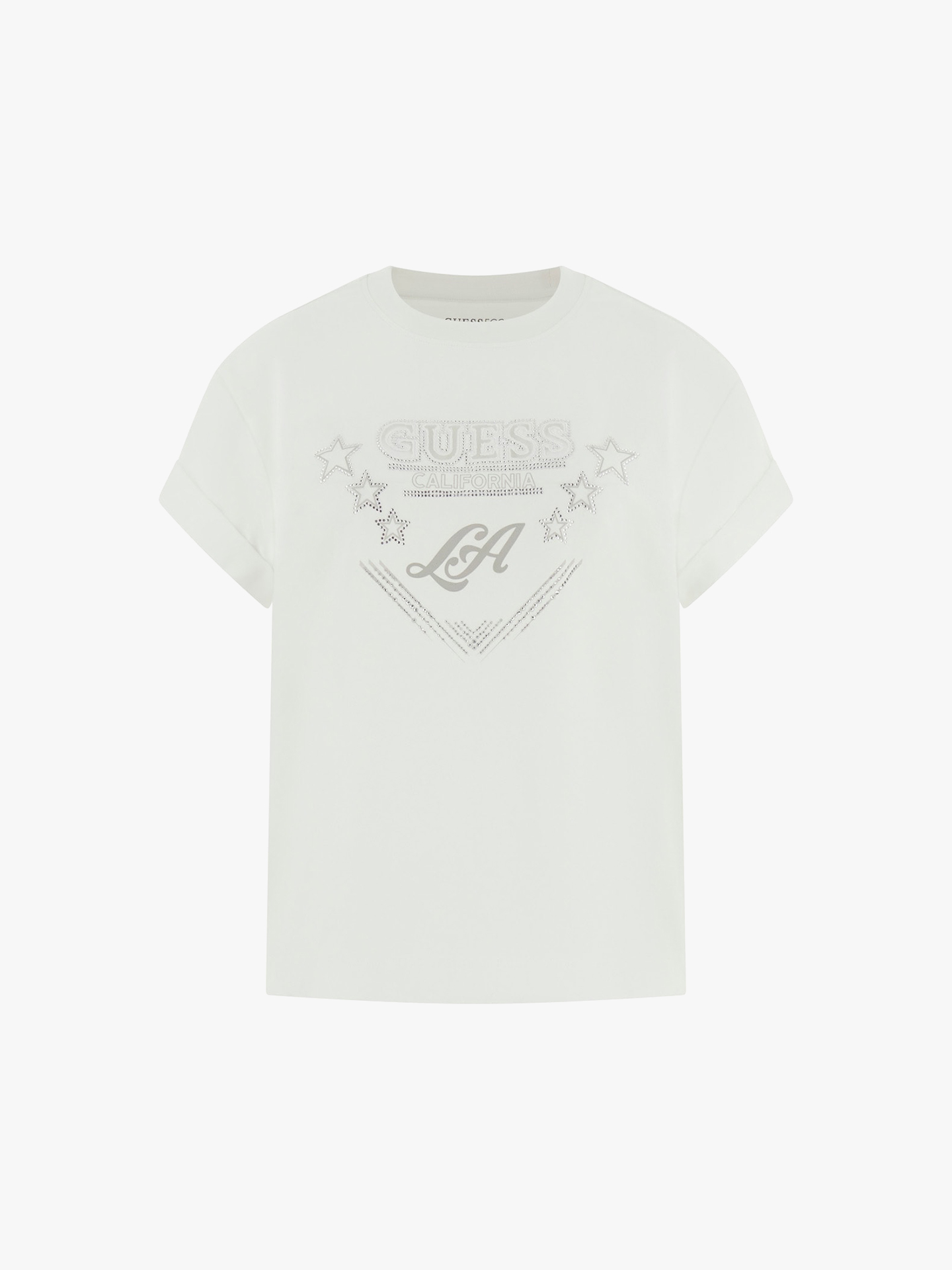 T-shirt com Estampado e Strass