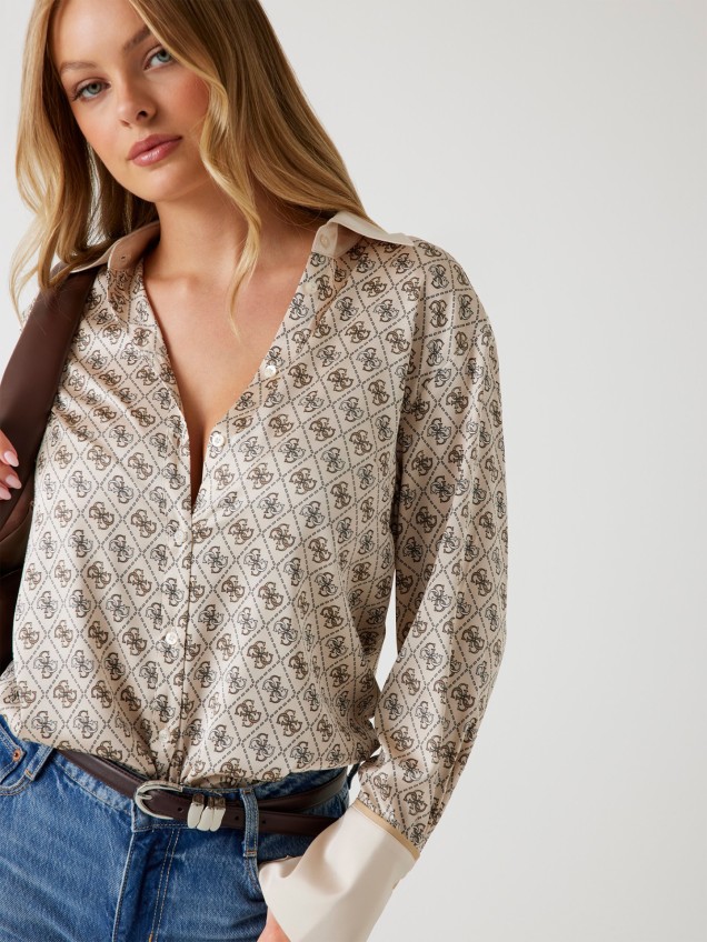 Camisa de Cetim com Estampado All-Over