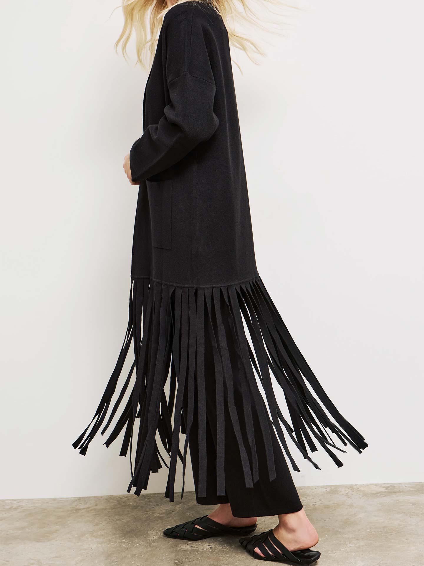 Casaco de Malha Comprido com Franjas