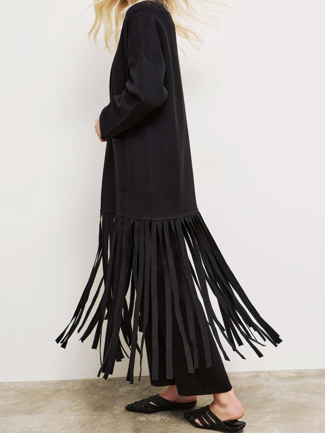 Casaco de Malha Comprido com Franjas