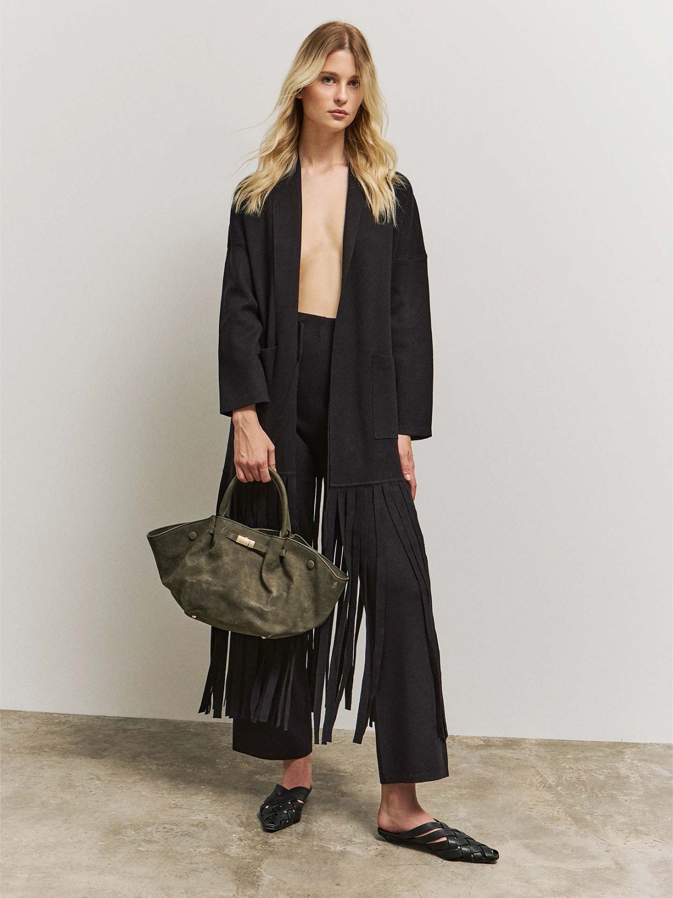 Casaco de Malha Comprido com Franjas