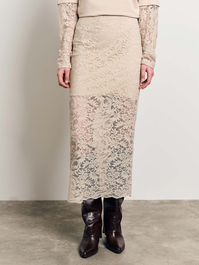 Saia Midi de Renda Floral